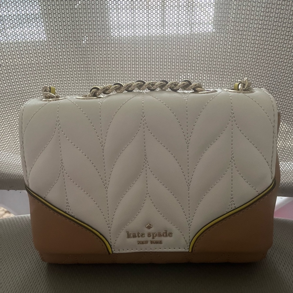 Kate Spade White and Tan Crossbody Bag with Quilted Design